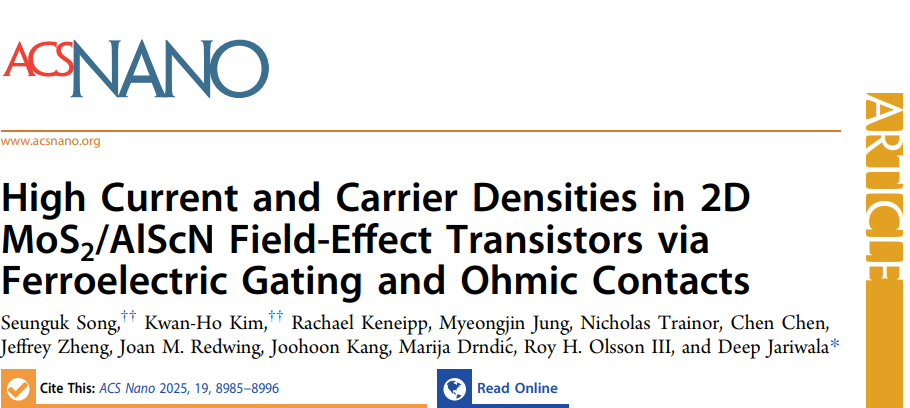 ACS Nano — High-performance MoS₂/AlScN FeFET paper published