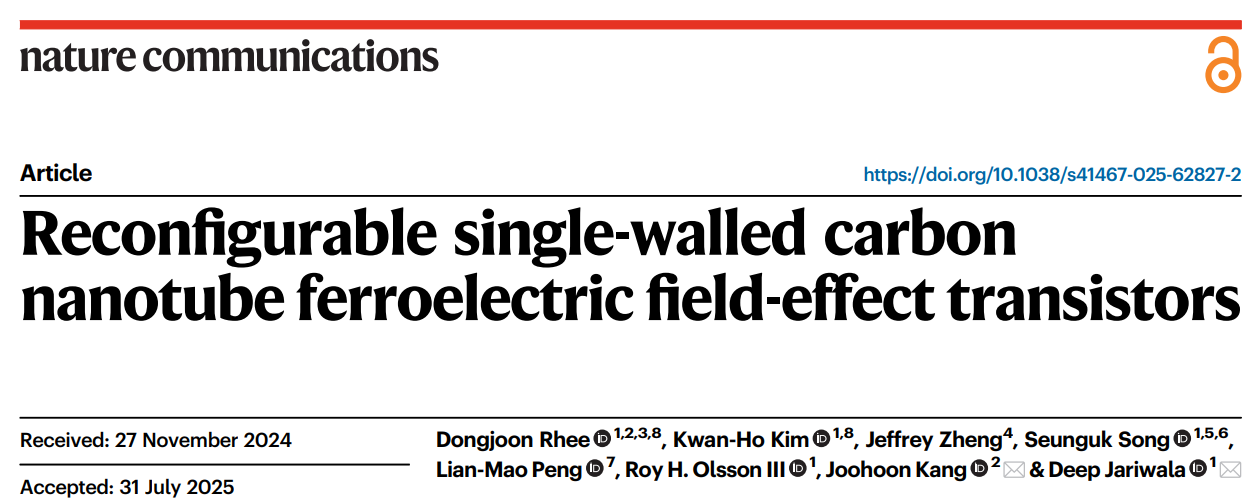Nature Communications — Reconfigurable carbon-nanotube ferroelectric FET published